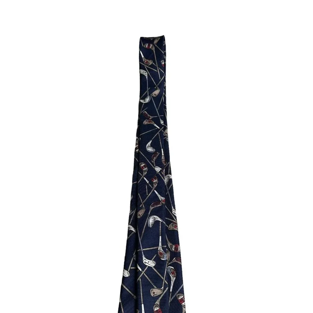 VTG Bert Pulitzer 100% Silk Mens Neck Tie Golf Clubs All Over Print 58
